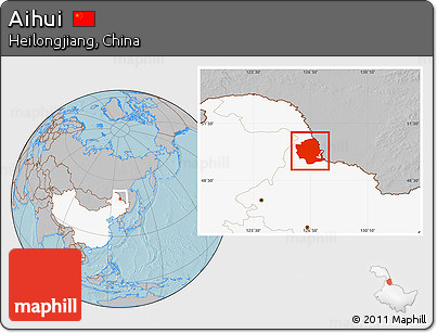 Gray Location Map of Aihui, highlighted country, hill shading