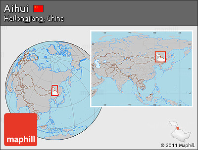 Gray Location Map of Aihui, highlighted parent region, within the entire country