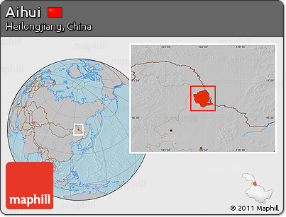 Gray Location Map of Aihui, hill shading
