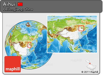 Physical Location Map of Aihui, highlighted country, within the entire country