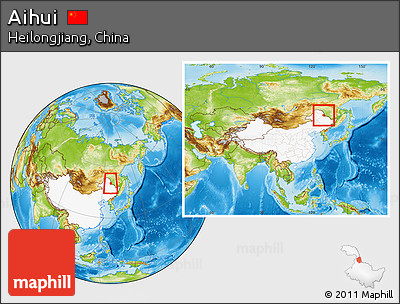 Physical Location Map of Aihui, highlighted country, within the entire country
