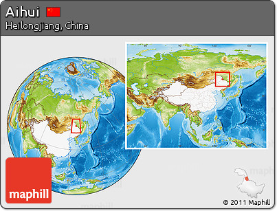 Physical Location Map of Aihui, highlighted country, within the entire country