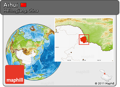 Physical Location Map of Aihui, highlighted country