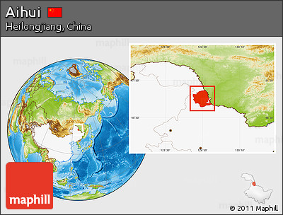 Physical Location Map of Aihui, highlighted country