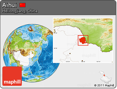 Physical Location Map of Aihui, highlighted country