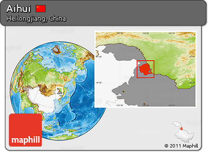 Physical Location Map of Aihui, highlighted country, highlighted parent region