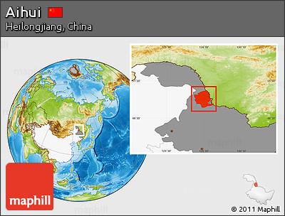 Physical Location Map of Aihui, highlighted country, highlighted parent region
