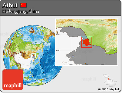 Physical Location Map of Aihui, highlighted country, highlighted parent region