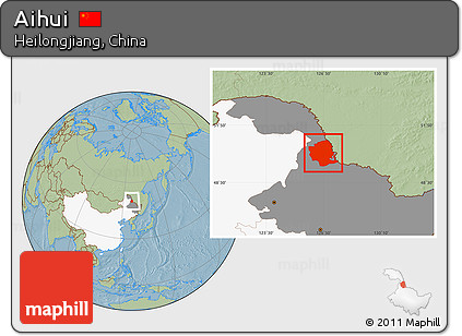 Savanna Style Location Map of Aihui, highlighted country, highlighted parent region, hill shading