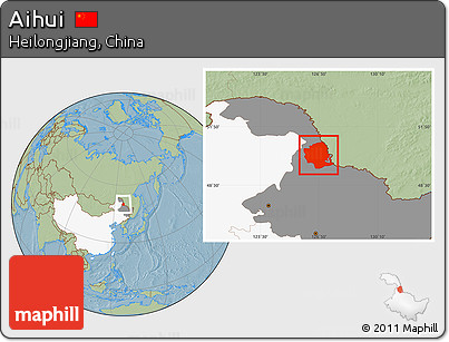 Savanna Style Location Map of Aihui, highlighted country, highlighted parent region, hill shading