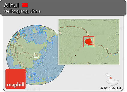 Savanna Style Location Map of Aihui, hill shading