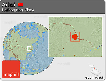 Savanna Style Location Map of Aihui, hill shading