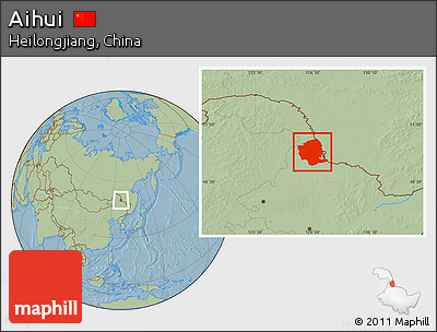 Savanna Style Location Map of Aihui, hill shading