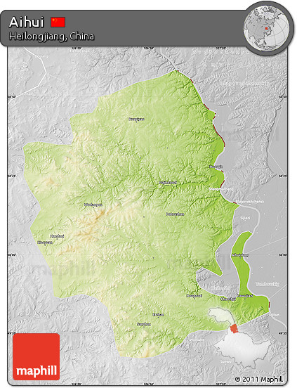 Physical Map of Aihui, lighten, desaturated