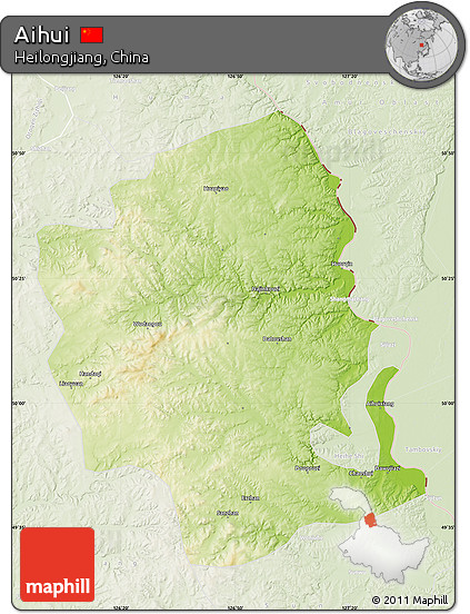Physical Map of Aihui, lighten