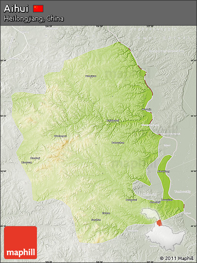 Physical Map of Aihui, lighten, semi-desaturated