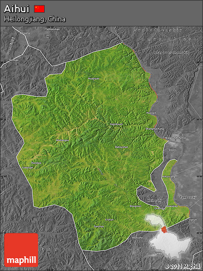 Satellite Map of Aihui, desaturated