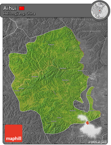 Satellite Map of Aihui, desaturated