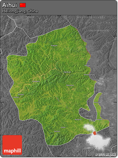 Satellite Map of Aihui, desaturated
