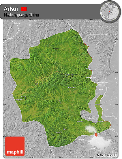 Satellite Map of Aihui, lighten, desaturated