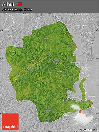 Satellite Map of Aihui, lighten, desaturated