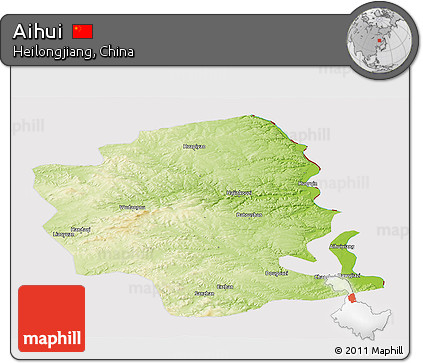 Physical Panoramic Map of Aihui, cropped outside