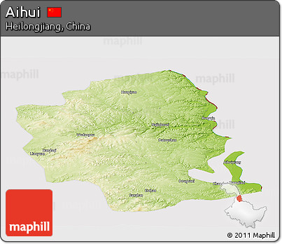 Physical Panoramic Map of Aihui, cropped outside