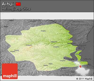Physical Panoramic Map of Aihui, darken, desaturated