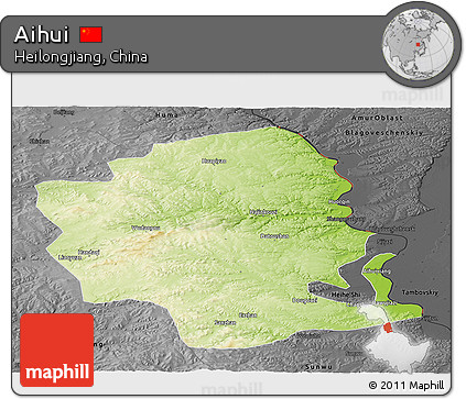 Physical Panoramic Map of Aihui, darken, desaturated