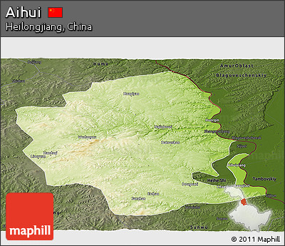 Physical Panoramic Map of Aihui, darken