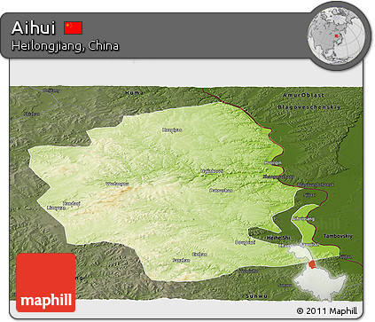 Physical Panoramic Map of Aihui, darken