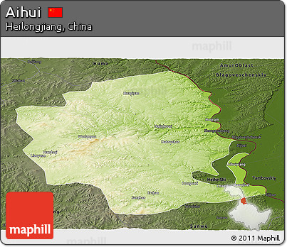 Physical Panoramic Map of Aihui, darken