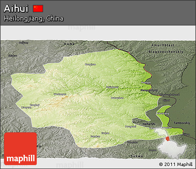 Physical Panoramic Map of Aihui, darken, semi-desaturated