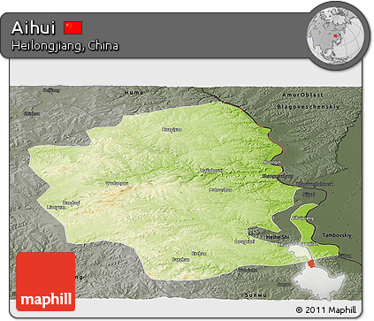 Physical Panoramic Map of Aihui, darken, semi-desaturated