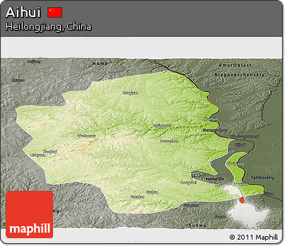 Physical Panoramic Map of Aihui, darken, semi-desaturated