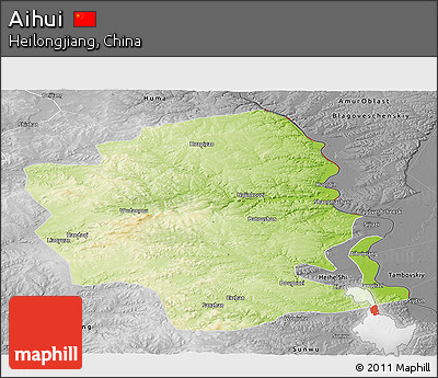 Physical Panoramic Map of Aihui, desaturated