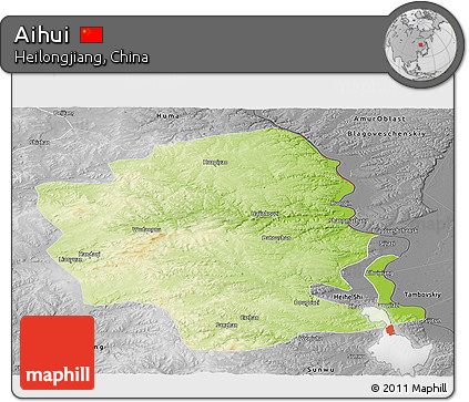 Physical Panoramic Map of Aihui, desaturated