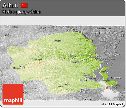Physical Panoramic Map of Aihui, desaturated