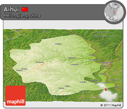 Physical Panoramic Map of Aihui, satellite outside