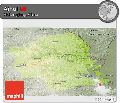 Physical Panoramic Map of Aihui, semi-desaturated