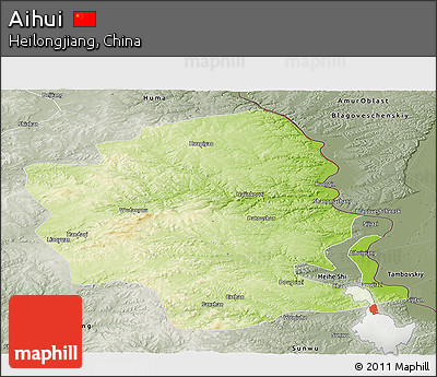 Physical Panoramic Map of Aihui, semi-desaturated