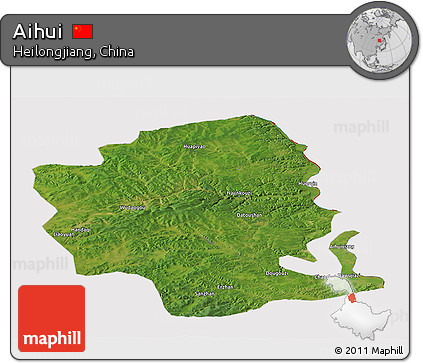 Satellite Panoramic Map of Aihui, cropped outside