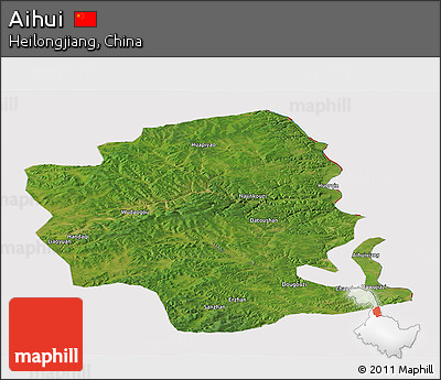Satellite Panoramic Map of Aihui, cropped outside