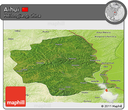 Satellite Panoramic Map of Aihui, physical outside