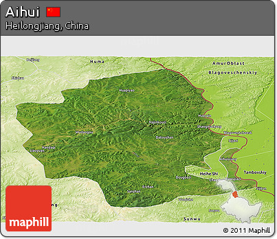 Satellite Panoramic Map of Aihui, physical outside