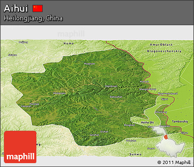 Satellite Panoramic Map of Aihui, physical outside