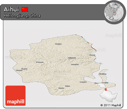 Shaded Relief Panoramic Map of Aihui, cropped outside
