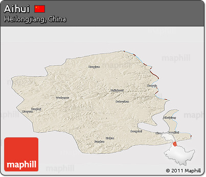 Shaded Relief Panoramic Map of Aihui, cropped outside