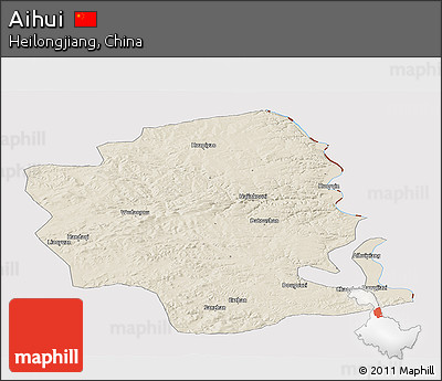 Shaded Relief Panoramic Map of Aihui, cropped outside