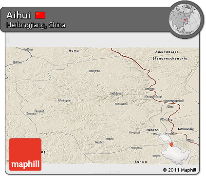 Shaded Relief Panoramic Map of Aihui
